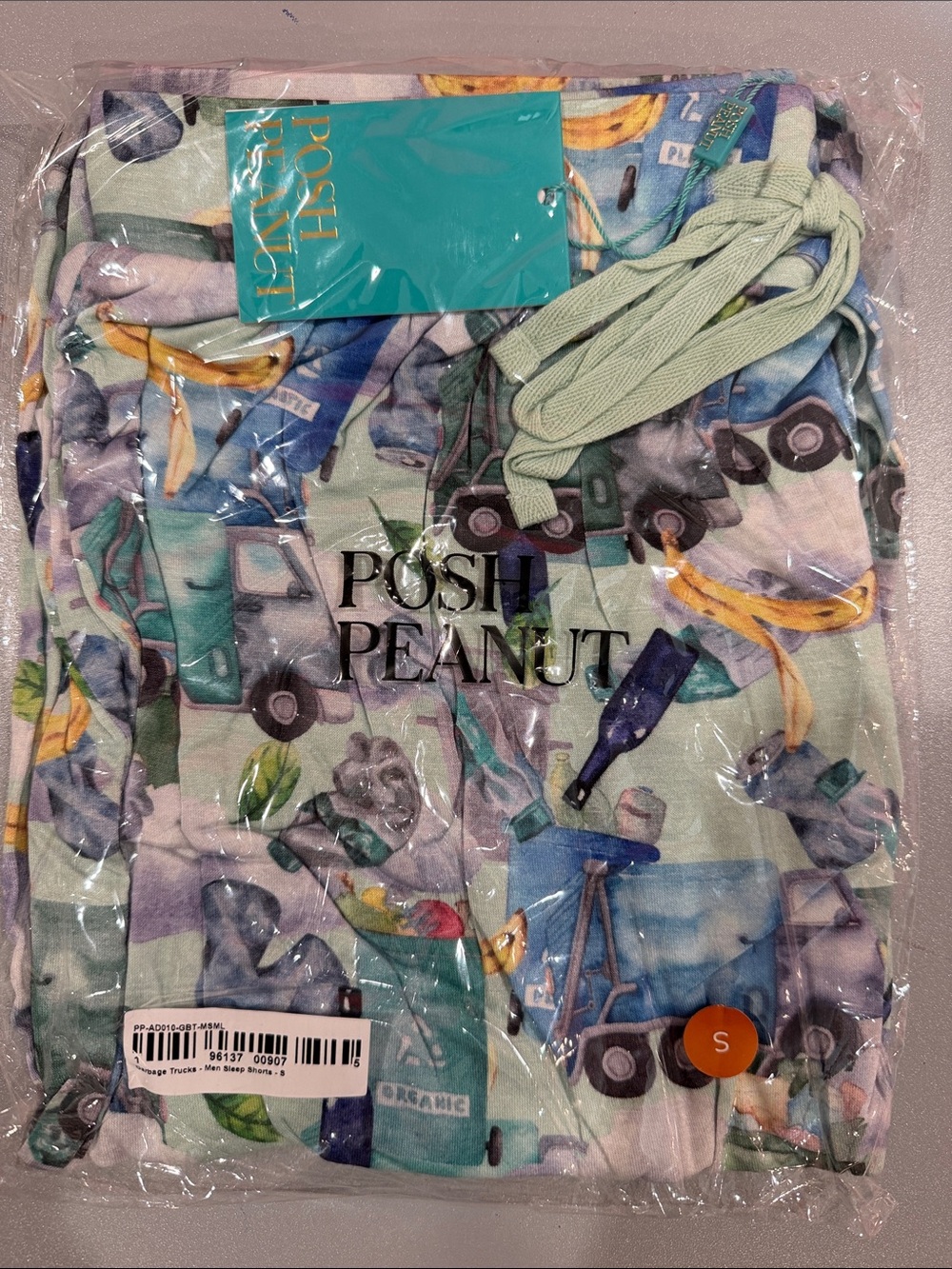 Posh Peanut Bamboo Men’s Garbage Trucks Sleep Shorts Small NWT